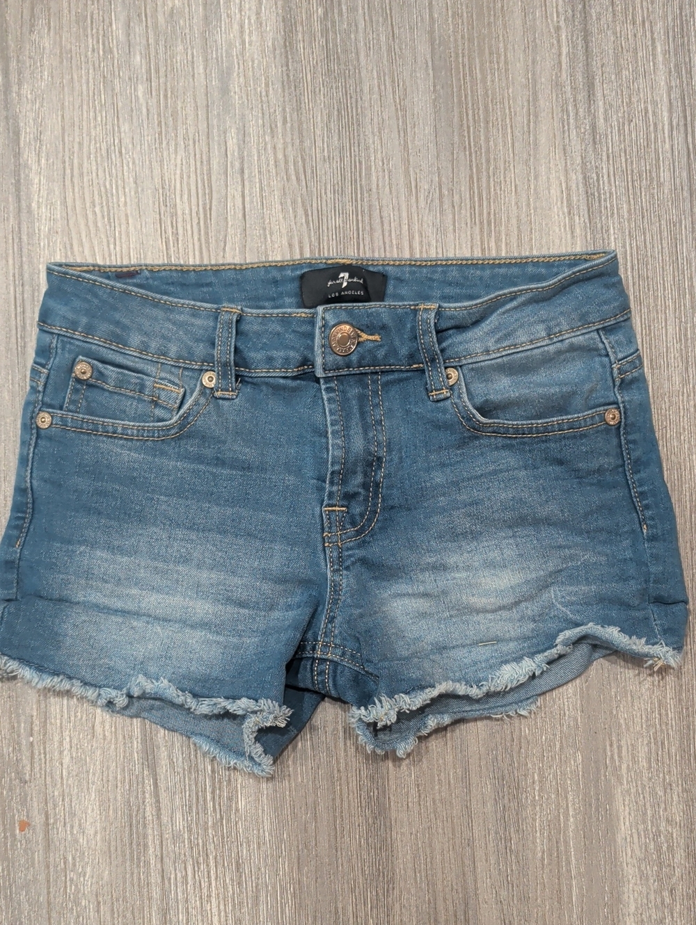 7 For All Mankind Light Blue Frayed Hem Denim Shorts